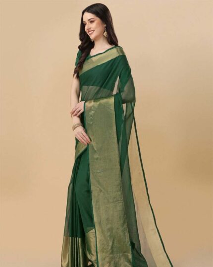 Green Colour 1-Minute Ready To Wear Georgette Saree With Blouse Piece - Navshtri Family