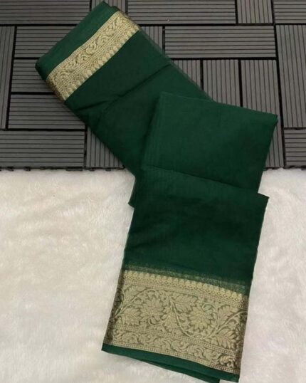 Green Colour Plain Pure Kanchi Organza Jacquard Full Worked Saree With Blouse & Silk Border - Navshtri Family