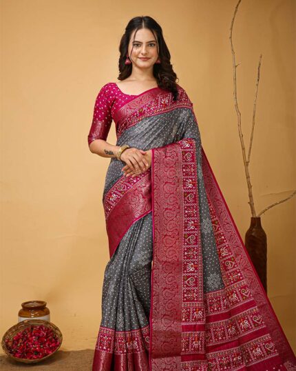 Grey Color New Collection Dola Silk Saree with Blouse Piece - Navshtri Family