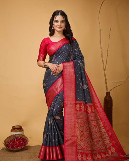 Grey Color New Design Dola Silk Saree with Blouse Piece - Navshtri Family