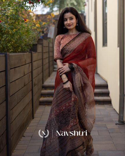 Laal Rekha - Red Linen Saree with Designer Border & Matching Blouse - Navshtri Family