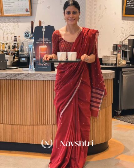 Laal Riwaayat - Traditional Red Linen Saree with Matching Blouse Piece - Navshtri Family