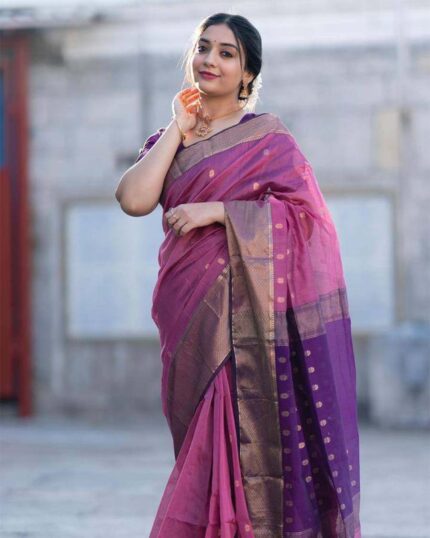 Lavender Color Premium Cotton Silk Saree With Classy Blouse and tassels - Navshtri Family
