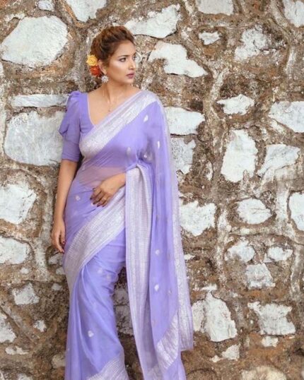 Lavender Color Premium Linen Silk Saree With Blouse Piece - Navshtri Family