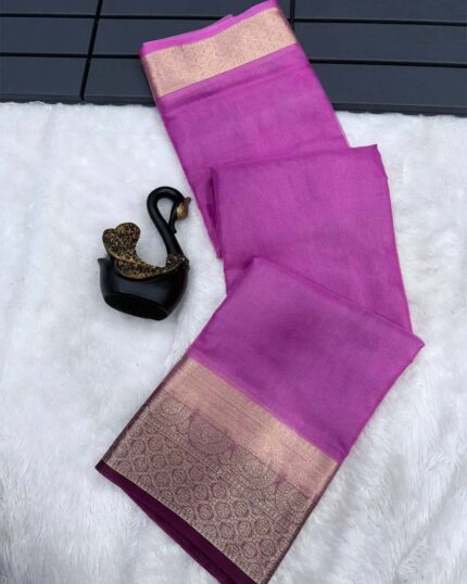 Light Purple Color Pure Kanchi Organza Saree With Blouse & Silk Border - Navshtri Family