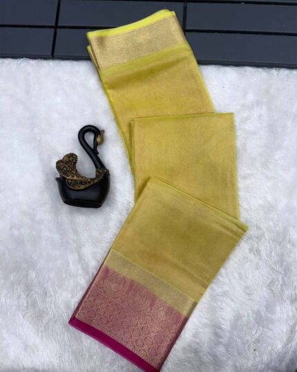 Light Yellow Color Pure Kanchi Organza Saree With Blouse & Silk Border - Navshtri Family