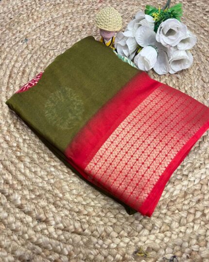 Mahendi Color Latest Collection Dola Silk Saree with Blouse Piece - Navshtri Family