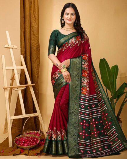Marron Color Latest Collection Dola Silk Saree with Blouse Piece - Navshtri Family