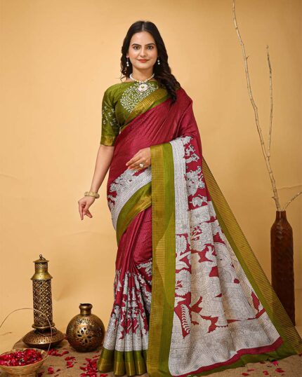 Marron Color Latest Design Dola Silk Saree with Blouse Piece - Navshtri Family
