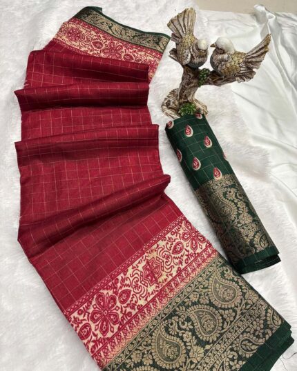 Marron Color New Collection Dola Silk Saree with Blouse Piece - Navshtri Family