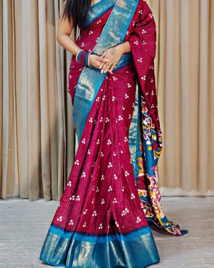Marron Color New Design Dola Silk Saree with Blouse Piece - Navshtri Family