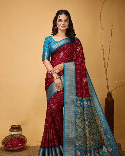 Marron Color New Design Dola Silk Saree with Blouse Piece - Navshtri Family