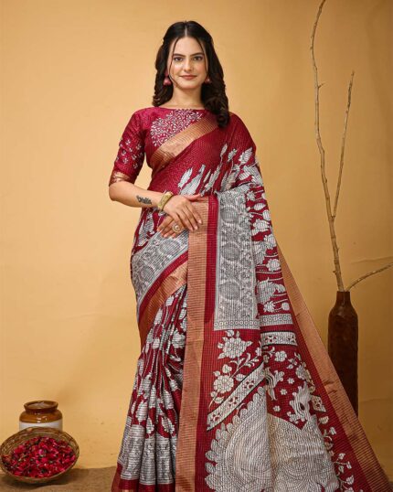 Marron Color New Design Dola Silk Saree with Blouse Piece - Navshtri Family