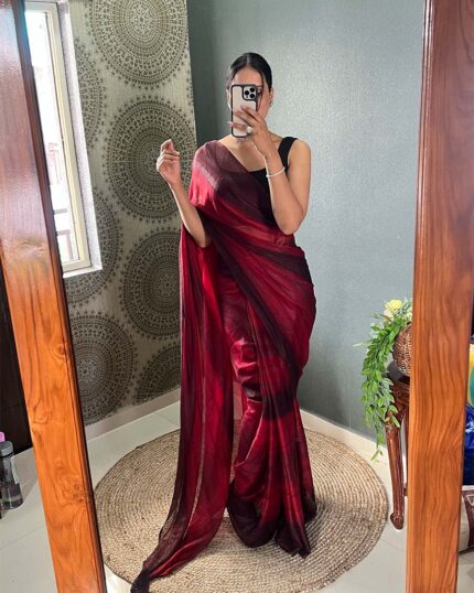 Marron Colour 1-Minute Ready To Wear Naylon Saree With Blouse Piece - Navshtri Family