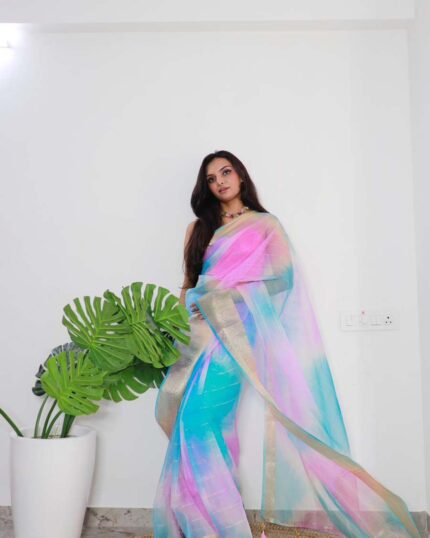 Multi Colour Latest Design Pure Kanchi Organza Jacquard Full Worked Saree With Blouse & Silk Border - Navshtri Family