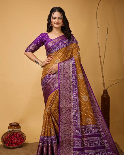 Mustard Yellow Color New Collection Dola Silk Saree with Blouse Piece - Navshtri Family