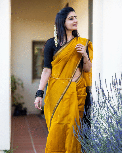 Mustard Yellow Premium Cotton Silk Saree With Classy Blouse and tassels - Navshtri Family