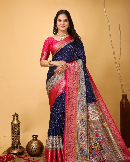 Navy Blue Color Latest Design Dola Silk Saree with Blouse Piece - Navshtri Family