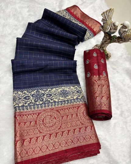 Navy Blue Color New Collection Dola Silk Saree with Blouse Piece - Navshtri Family