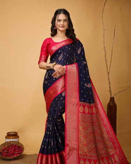 Navy Blue Color New Design Dola Silk Saree with Blouse Piece - Navshtri Family