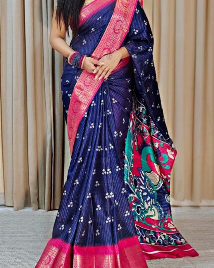 Navy Blue Color New Design Dola Silk Saree with Blouse Piece - Navshtri Family