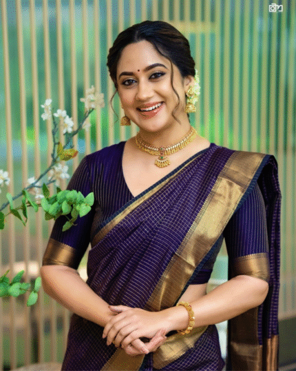 Navy Blue Color Premium Cotton Silk Saree With Classy Blouse and tassels - Navshtri Family