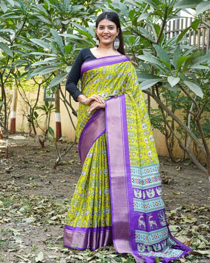 Parrot Green Color Latest Design Dola Silk Saree with Blouse Piece - Navshtri Family