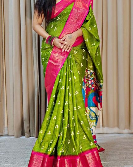 Parrot Green Color New Design Dola Silk Saree with Blouse Piece - Navshtri Family