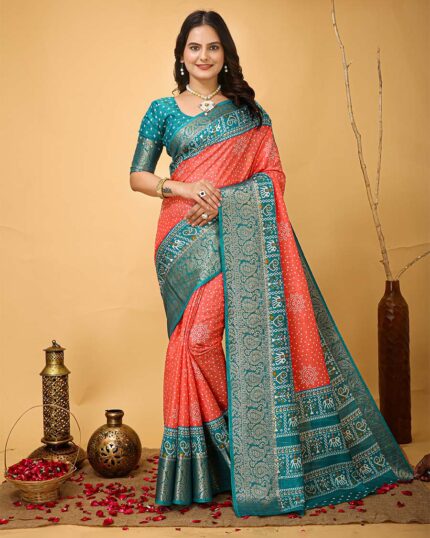 Peach Color New Collection Dola Silk Saree with Blouse Piece - Navshtri Family