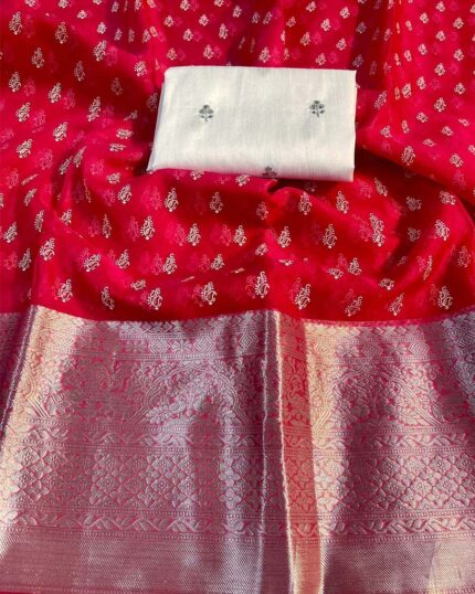Pink Color Latest Design Kanchi Pure Organza Jacquard Full Worked Saree With Raw Silk Squence Work Blouse - Navshtri Family