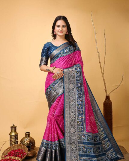 Pink Color New Collection Dola Silk Saree with Blouse Piece - Navshtri Family