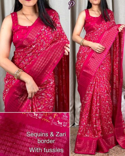 Pink Color New Collection Dola Silk Saree with Blouse Piece - Navshtri Family