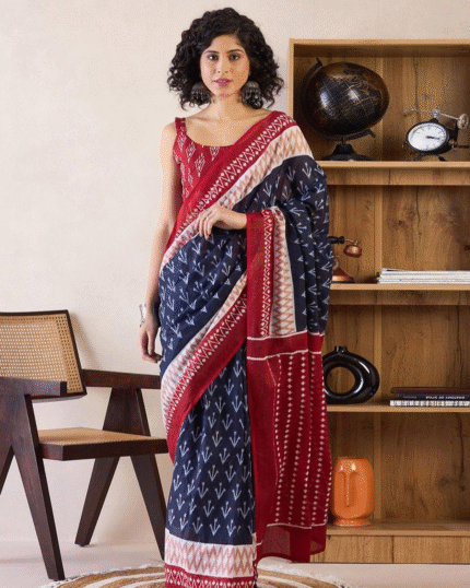 Purple And Maroon Color Mulmul Cotton 1 - Minute Ready to Wear Saree with Pocket and Blouse Piece - Navshtri Family