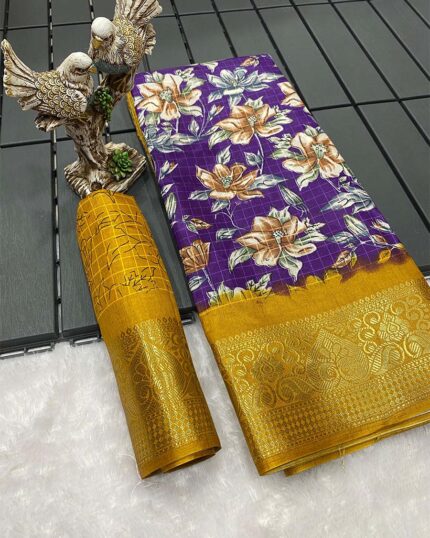 Purple Color Latest Design Dola Silk Saree with Blouse Piece - Navshtri Family