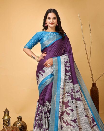 Purple Color Latest Design Dola Silk Saree with Blouse Piece - Navshtri Family