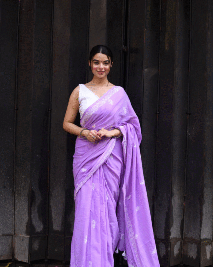 Purple Color Mulmul Cotton 1 - Minute Ready to Wear Saree with Pocket and Blouse Piece - Navshtri Family