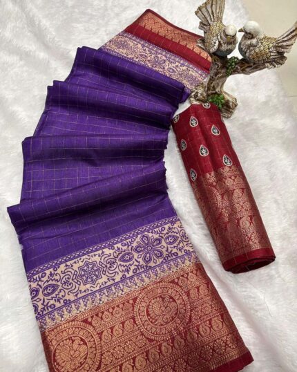 Purple Color New Collection Dola Silk Saree with Blouse Piece - Navshtri Family