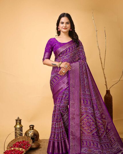 Purple Color New Collection Dola Silk Saree with Blouse Piece - Navshtri Family
