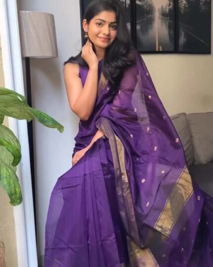 Purple Color Premium Cotton Silk Saree With Classy Blouse and tassels - Navshtri Family