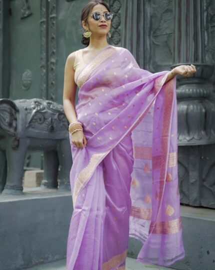 Purple Color Premium Cotton Silk Saree With Classy Blouse and tassels - Navshtri Family