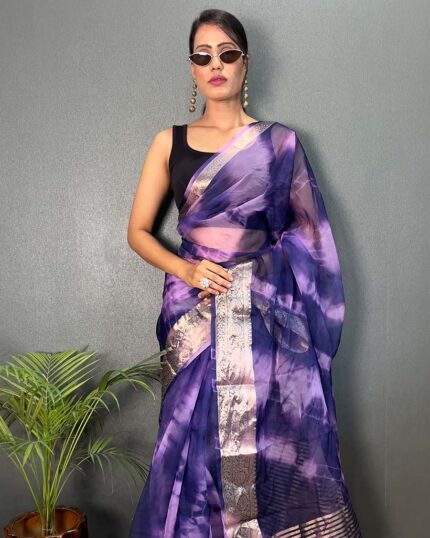 Purple Color Pure Kanchi Organza Jacquard Full Worked Saree With Blouse & Silk Border - Navshtri Family