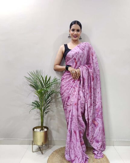 Purple Color Ready to Wear Marbal Print Chinon Saree With Blouse - Navshtri Family