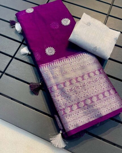 Purple Colour Light Weight Pure Kanchi Organza Jacquard Full Worked Saree With Blouse & Silk Border - Navshtri Family