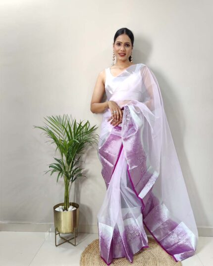 Purple Colour New Design Pure Kanchi Organza Jacquard Full Worked Saree With Blouse & Silk Border - Navshtri Family