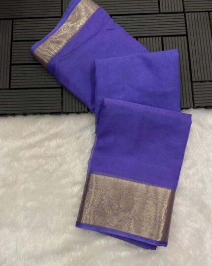Purple Colour Plain Pure Kanchi Organza Jacquard Full Worked Saree With Blouse & Silk Border - Navshtri Family