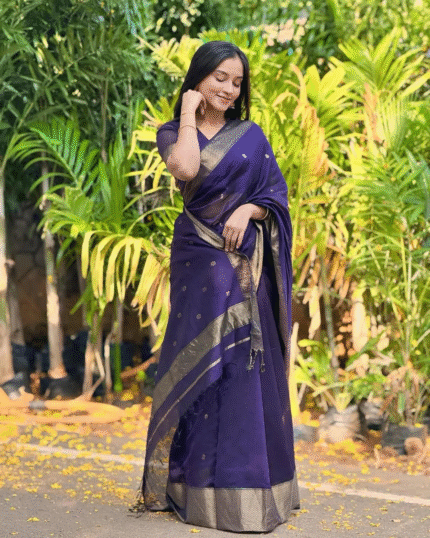 Purple Premium Cotton Silk Saree With Classy Blouse and tassels - Navshtri Family