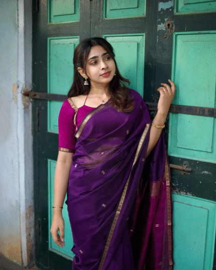 Purple Premium Cotton Silk Saree With Classy Blouse and tassels - Navshtri Family
