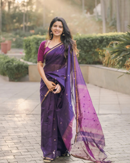 Purple Premium Cotton Silk Saree With Classy Blouse and tassels - Navshtri Family