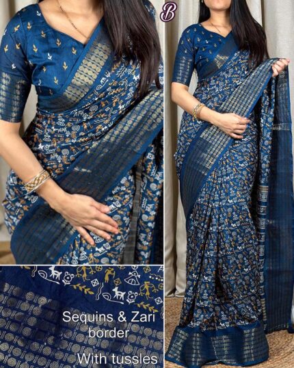 Rama Color New Collection Dola Silk Saree with Blouse Piece - Navshtri Family