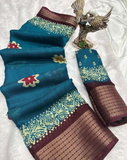 Rama Color New Collection Dola Silk Saree with Blouse Piece - Navshtri Family